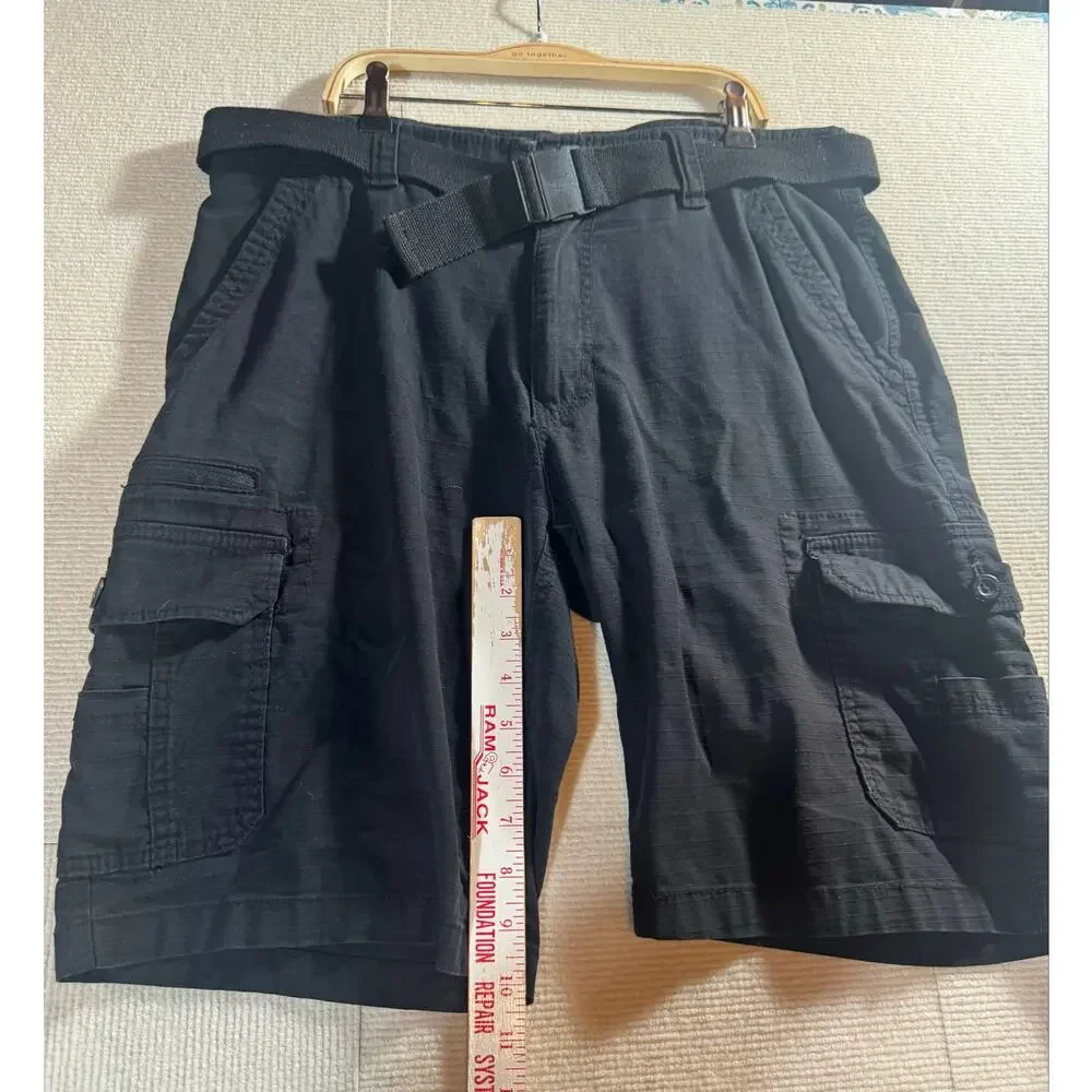 WearFirst Mens 34 Cargo Shorts Belted Cotton Stretch Ripstop Black